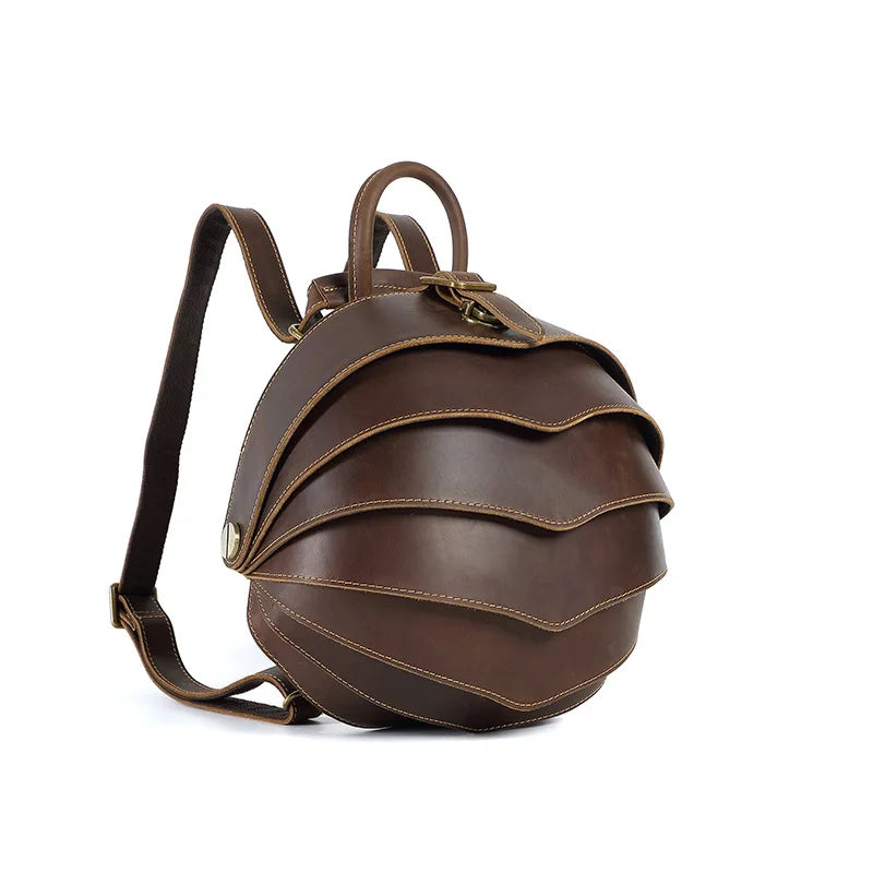 Handmade Vintage Beetle Backpack - Genuine Top-Grain Cowhide Leather Daypack