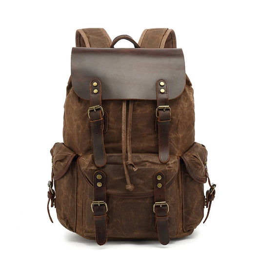 Vintage Waterproof Canvas Laptop Backpack with Leather Accents