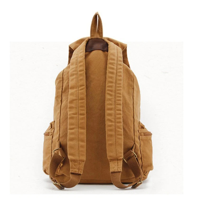 Vintage Canvas & Leather Backpack - Military Style Drawstring Rucksack
