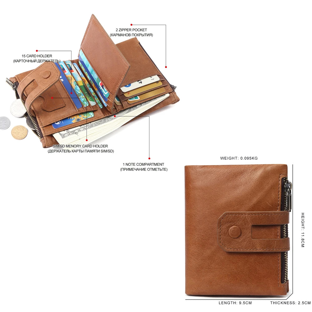 JOGUJOS Genuine Leather Men's Wallet with RFID Protection - Coin Purse & Card Holder