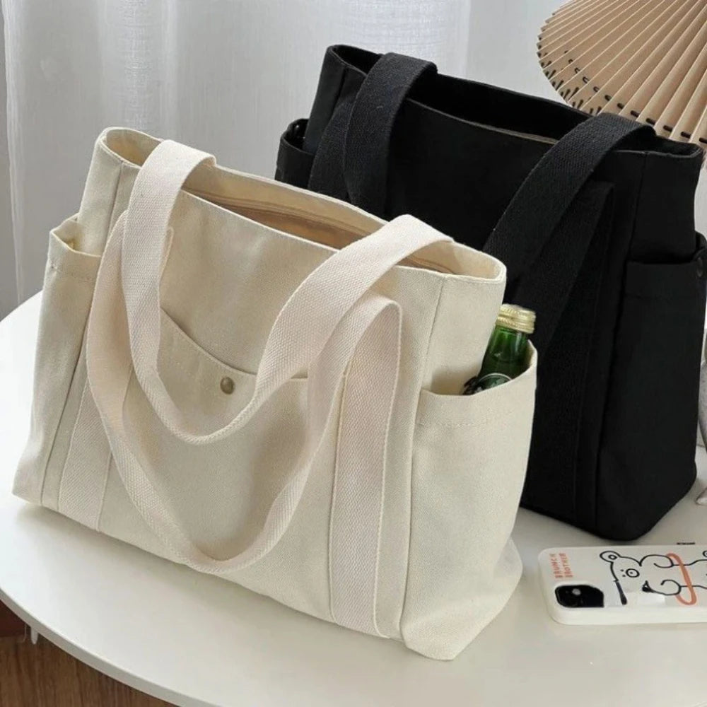 Large Capacity Canvas Tote Bag – College Style Work & Shopping Shoulder Bag