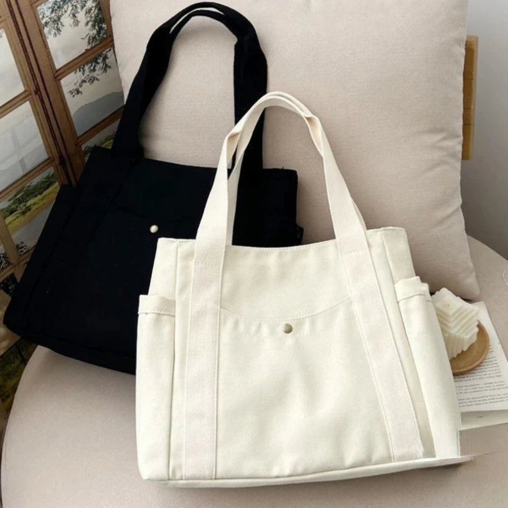Large Capacity Canvas Tote Bag – College Style Work & Shopping Shoulder Bag
