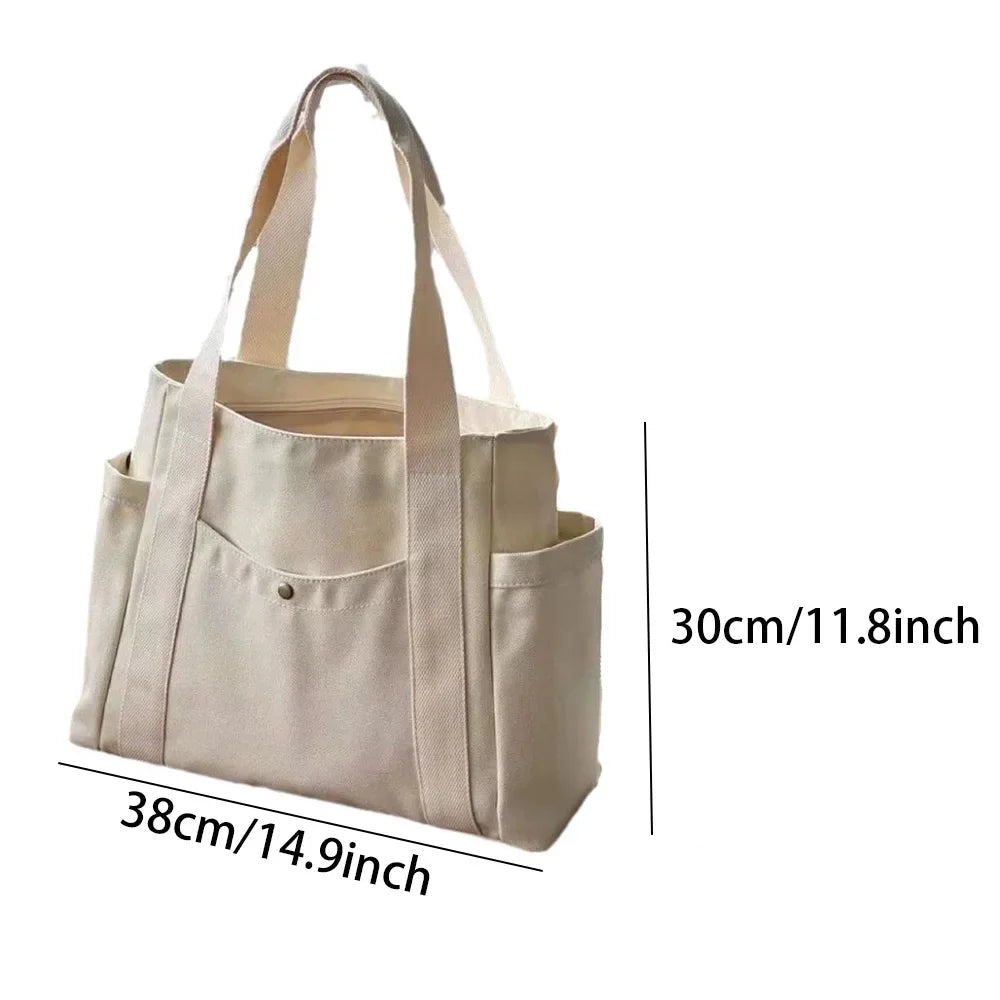Large Capacity Canvas Tote Bag – College Style Work & Shopping Shoulder Bag