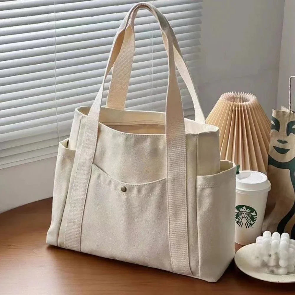 Large Capacity Canvas Tote Bag – College Style Work & Shopping Shoulder Bag