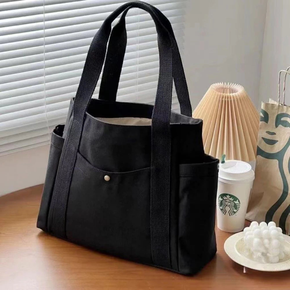 Large Capacity Canvas Tote Bag – College Style Work & Shopping Shoulder Bag