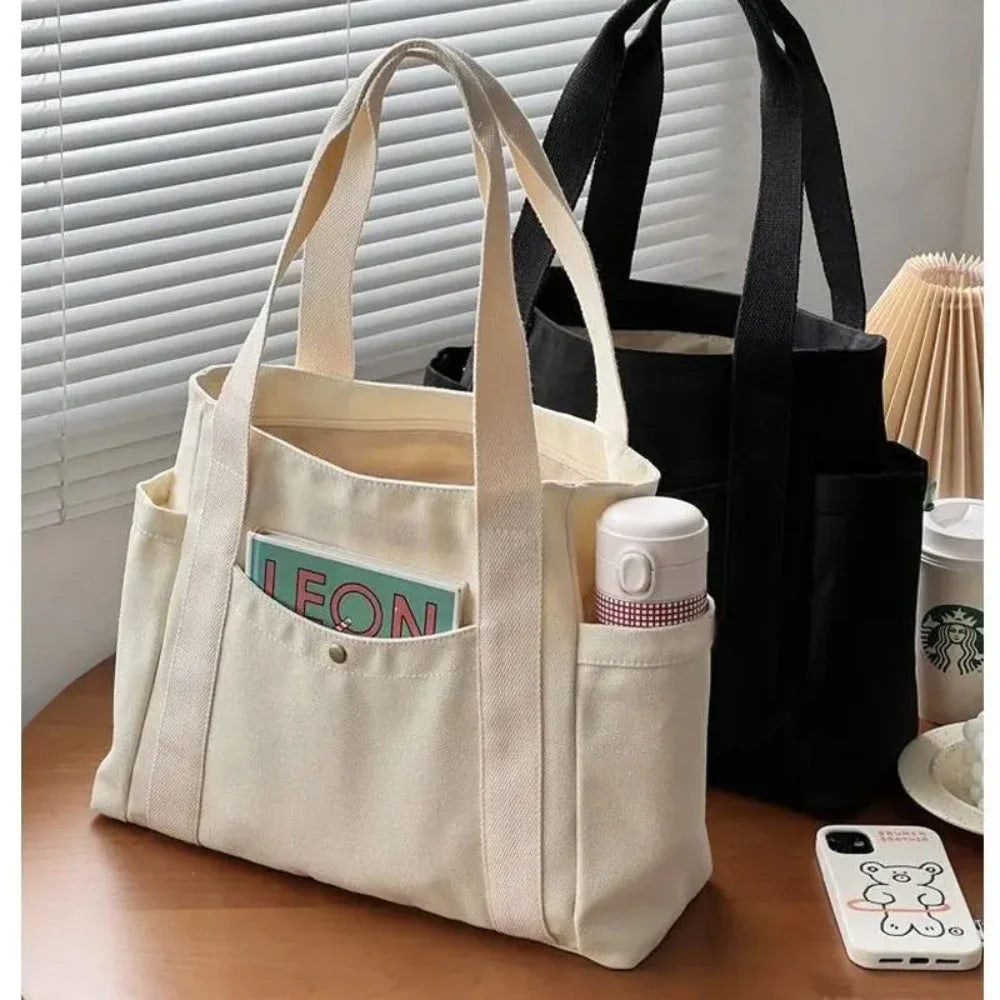 Large Capacity Canvas Tote Bag – College Style Work & Shopping Shoulder Bag