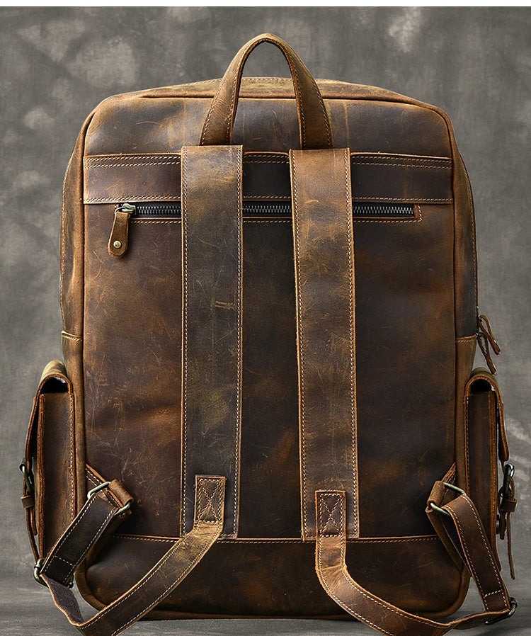 MUNUKI Vintage Genuine Leather Backpack - 17" Laptop Travel Rucksack