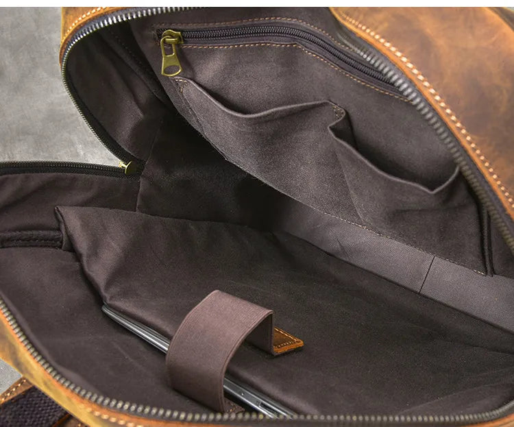 MUNUKI Vintage Genuine Leather Backpack - 17" Laptop Travel Rucksack