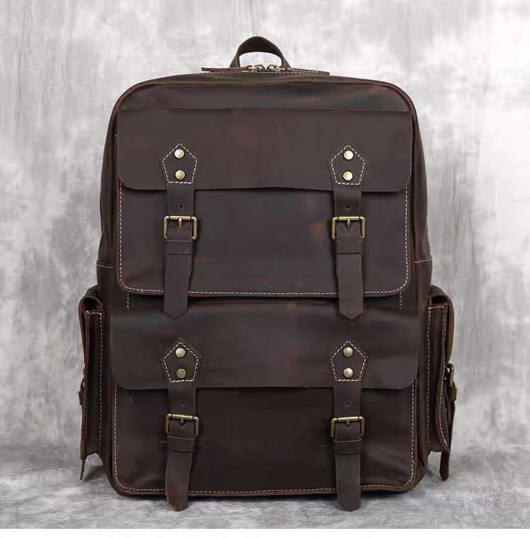 MUNUKI Vintage Genuine Leather Backpack - 17" Laptop Travel Rucksack
