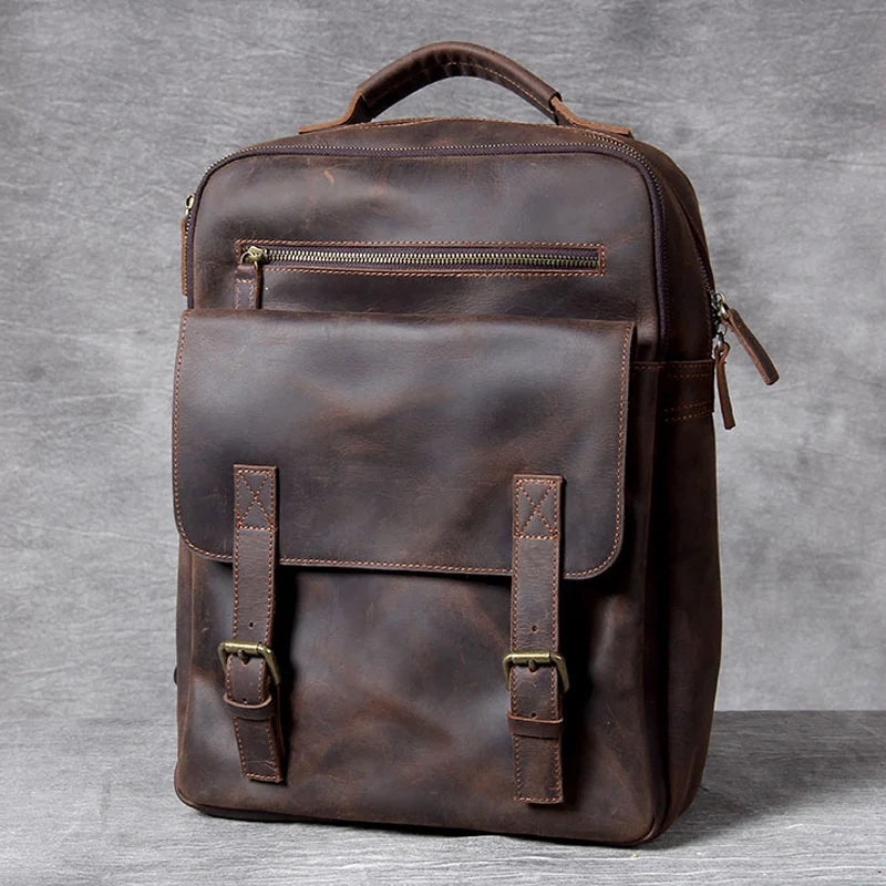 MUNUKI Vintage Genuine Leather Backpack - 17" Laptop Travel Rucksack
