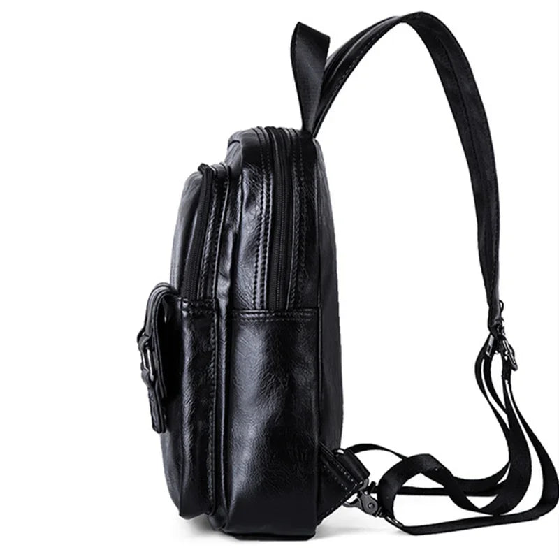Men’s PU Leather Crossbody Chest Bag – Lightweight Multi-Function Sling Backpack