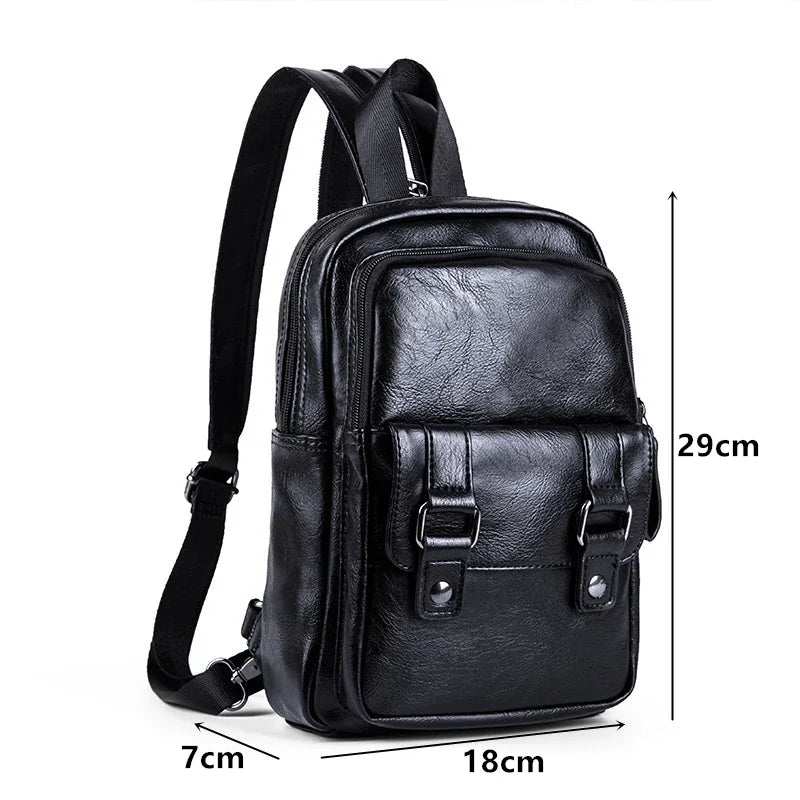 Men’s PU Leather Crossbody Chest Bag – Lightweight Multi-Function Sling Backpack