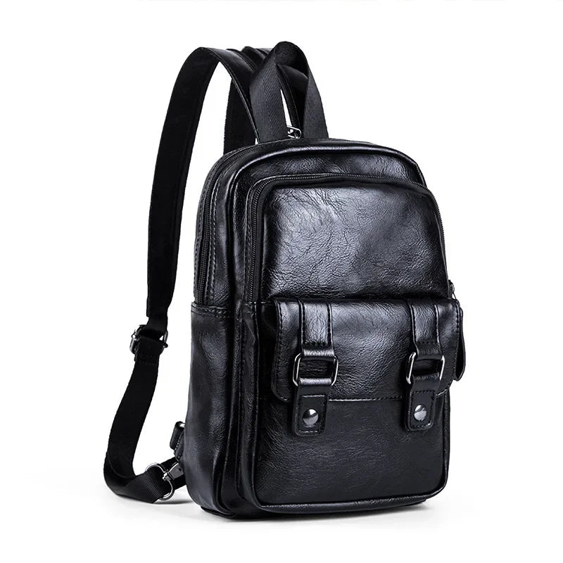 Men’s PU Leather Crossbody Chest Bag – Lightweight Multi-Function Sling Backpack
