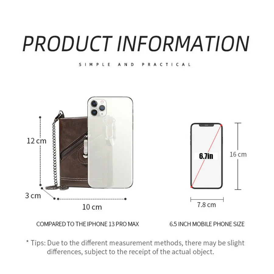 Men's RFID-Blocking Leather Chain Wallet with Double Zipper