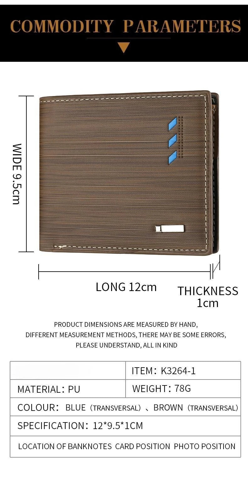 Men's Striped Leather Wallet - Multi-Function Card Holder with Coin Purse