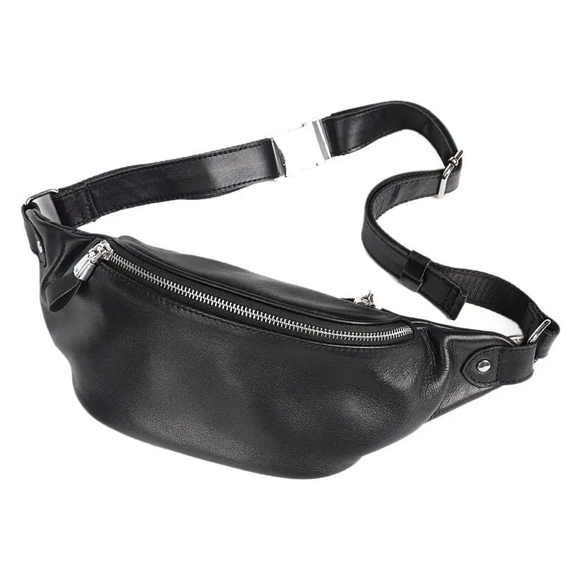 Men’s Top-Grain Leather Chest Bag – Crossbody Waist Pack with Phone Pocket