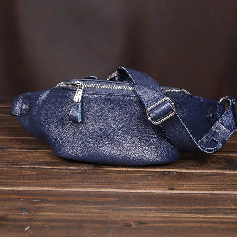 Men’s Top-Grain Leather Chest Bag – Crossbody Waist Pack with Phone Pocket
