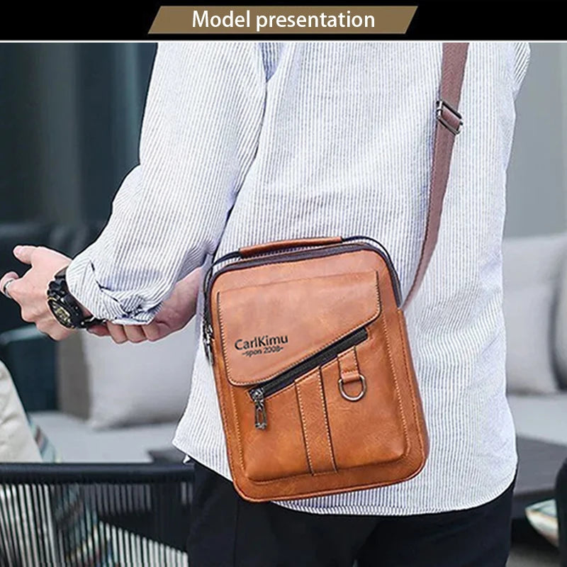 Men’s Vintage Leather Crossbody Bag – Multi-Pocket Shoulder Bag