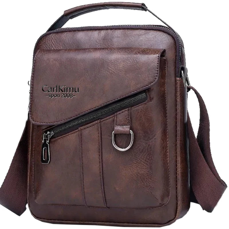 Men’s Vintage Leather Crossbody Bag – Multi-Pocket Shoulder Bag