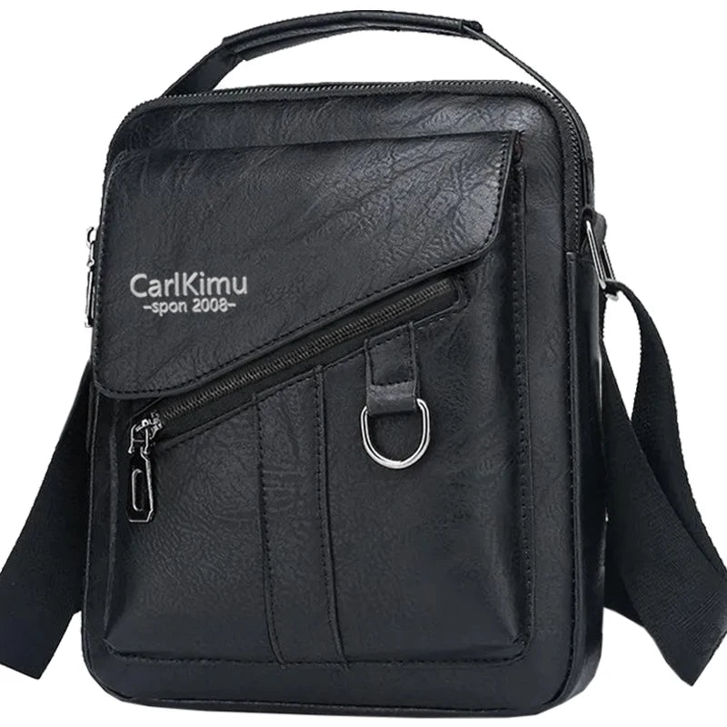 Men’s Vintage Leather Crossbody Bag – Multi-Pocket Shoulder Bag