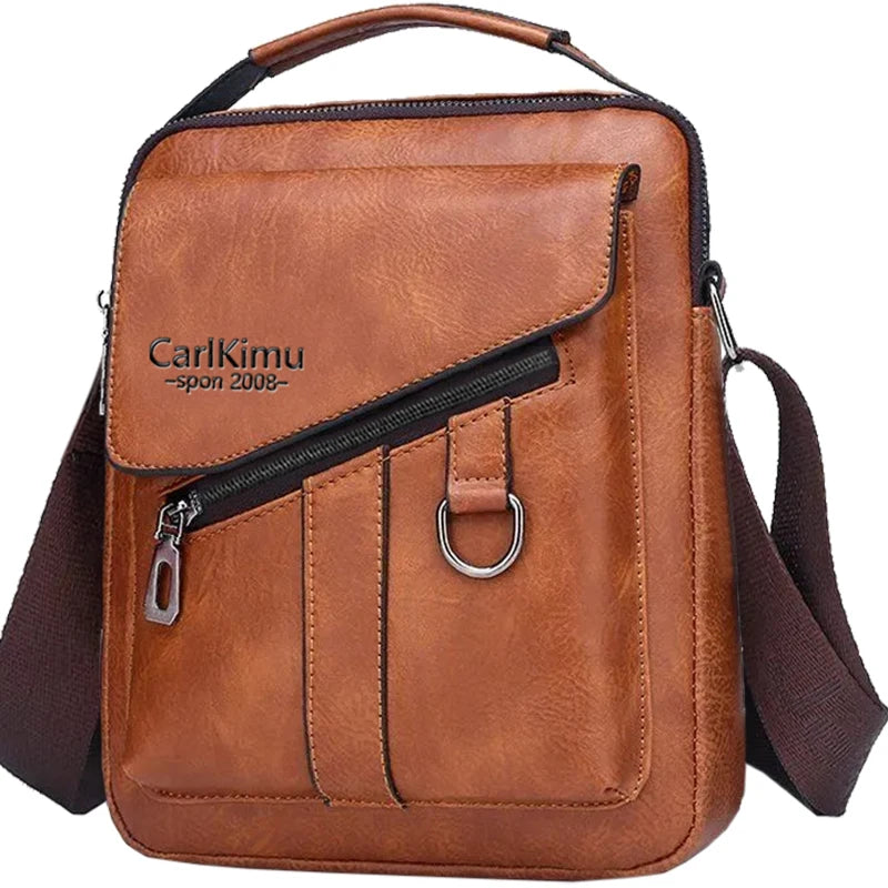 Men’s Vintage Leather Crossbody Bag – Multi-Pocket Shoulder Bag