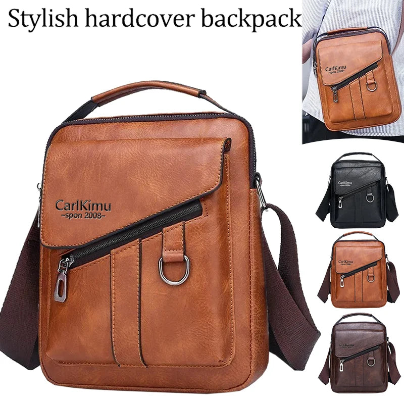 Men’s Vintage Leather Crossbody Bag – Multi-Pocket Shoulder Bag