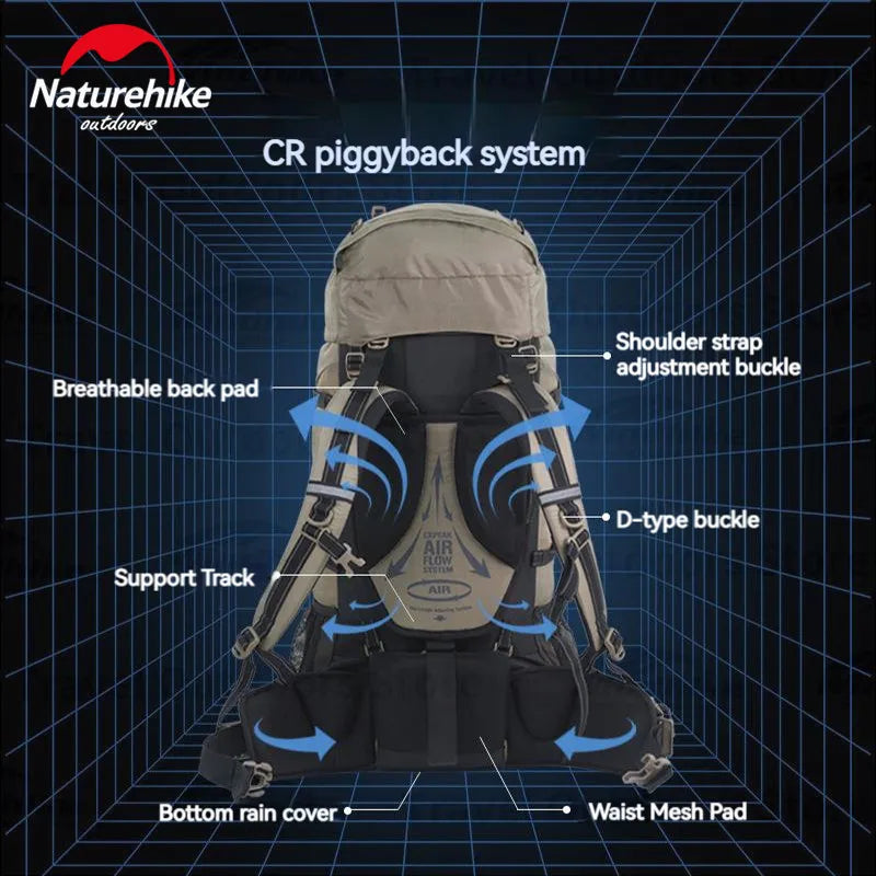Naturehike 70L Hiking Backpack - Waterproof Lightweight Mountaineering Pack with Rain Cover