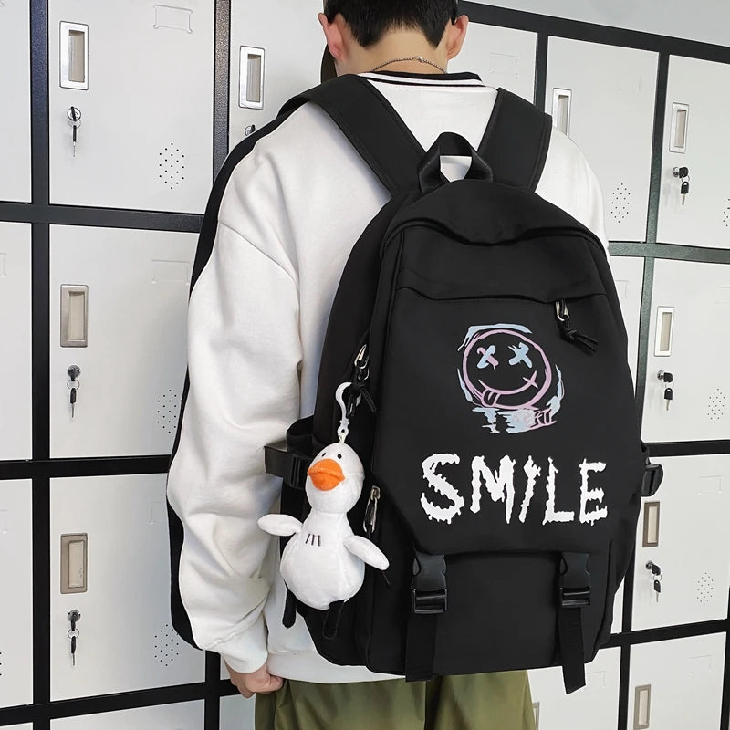 Nylon School Backpack - Large Capacity Student Bookbag with Front Pocket
