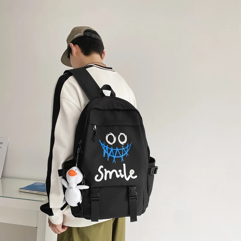 Nylon School Backpack - Large Capacity Student Bookbag with Front Pocket