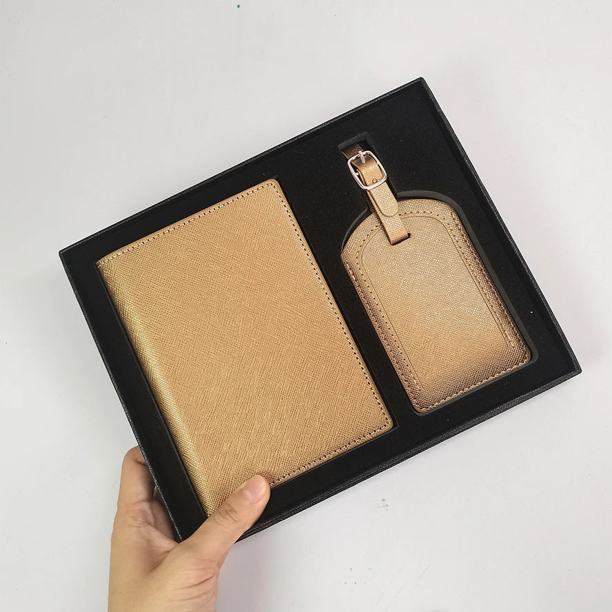 Personalized Leather Passport Cover & Luggage Tag Set – Luxury Travel Gift Box