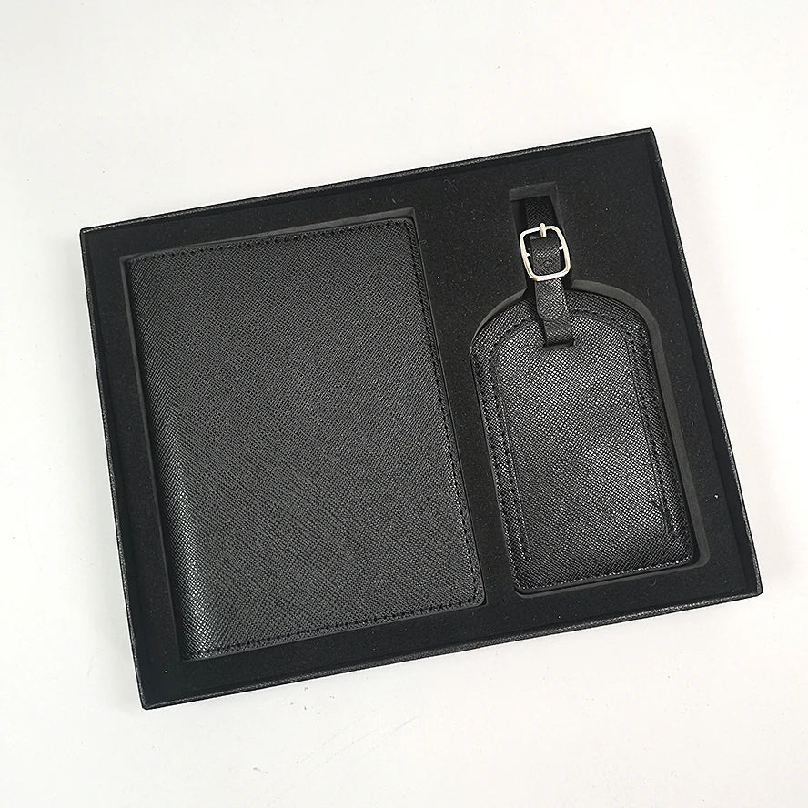 Personalized Leather Passport Cover & Luggage Tag Set – Luxury Travel Gift Box