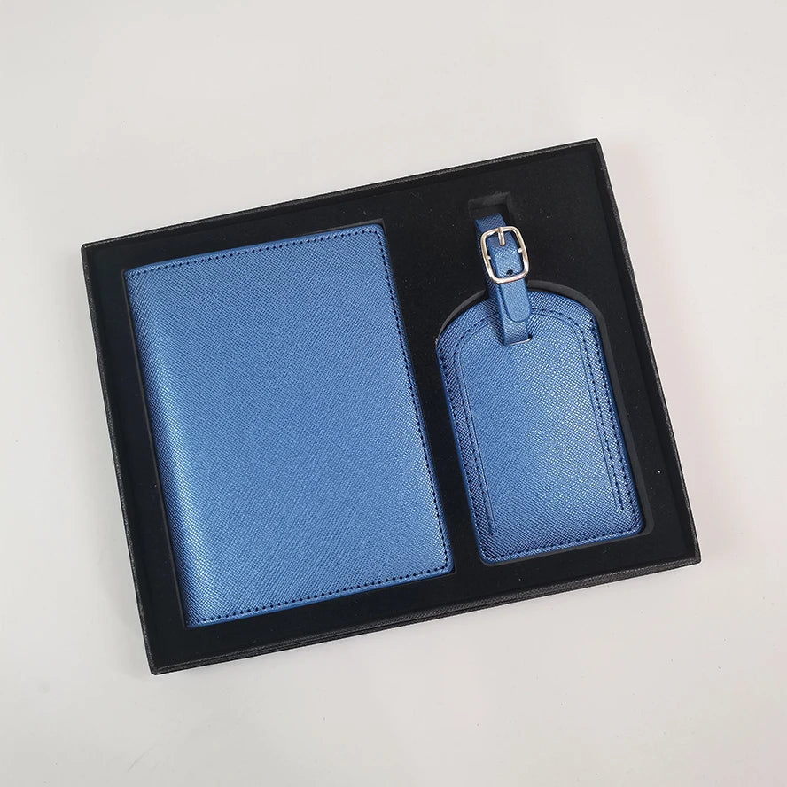 Personalized Leather Passport Cover & Luggage Tag Set – Luxury Travel Gift Box