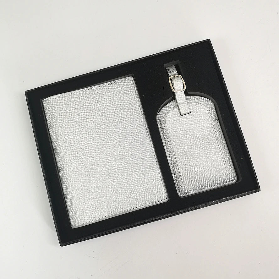 Personalized Leather Passport Cover & Luggage Tag Set – Luxury Travel Gift Box