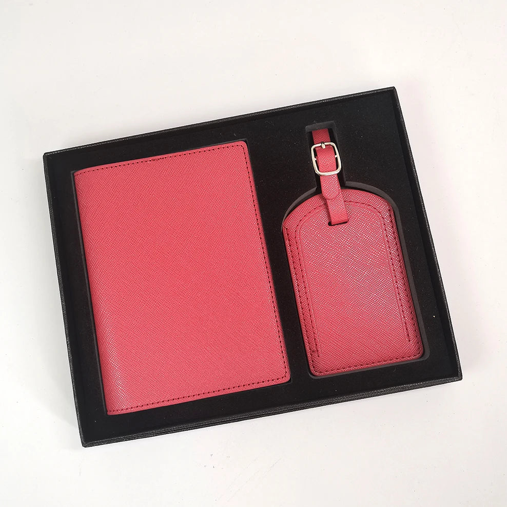 Personalized Leather Passport Cover & Luggage Tag Set – Luxury Travel Gift Box