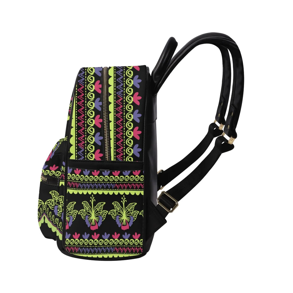 Polynesian Tribal Floral Backpack - Women's PU Leather Backpack