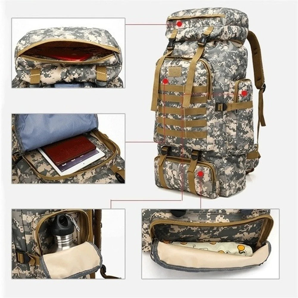 Premium 80L-100L Expandable Hiking Backpack - Tactical Mountaineering Pack for Outdoor Adventures