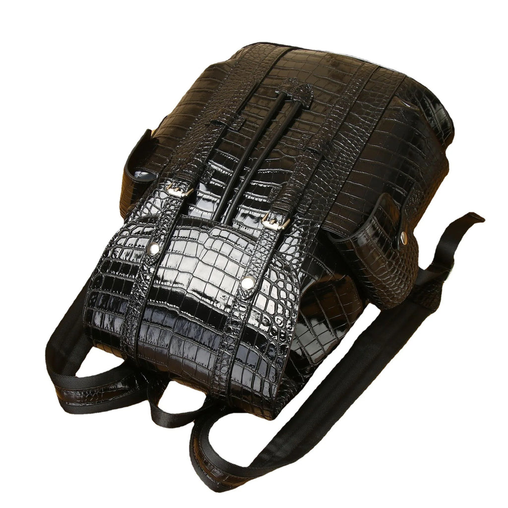 Premium Crocodile Pattern Leather Travel Backpack - 20-35L Capacity