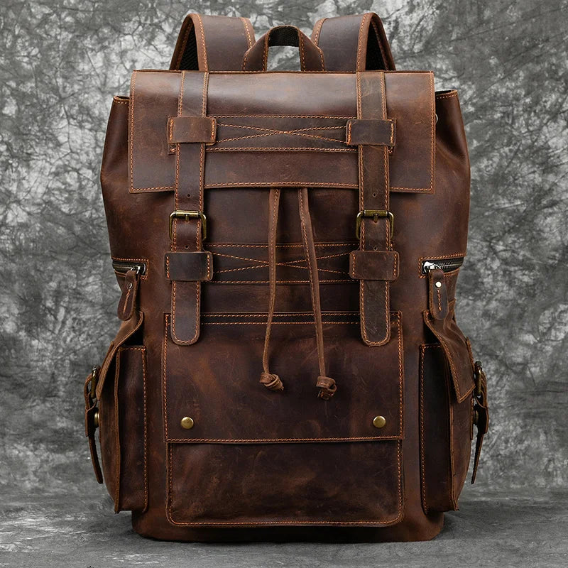 Premium Genuine Leather Backpack for Men - 17 Inch Laptop Travel Daypack