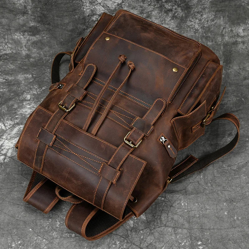 Premium Genuine Leather Backpack for Men - 17 Inch Laptop Travel Daypack