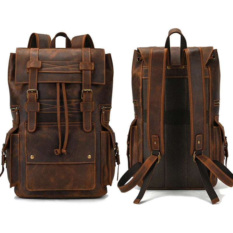 Premium Genuine Leather Backpack for Men - 17 Inch Laptop Travel Daypack