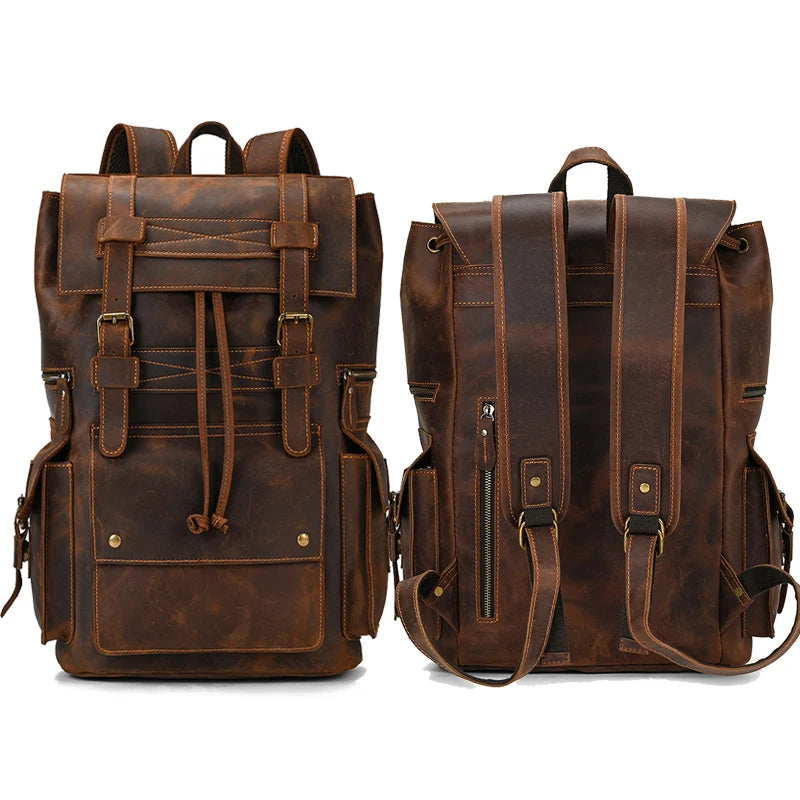 Premium Genuine Leather Backpack for Men - 17 Inch Laptop Travel Daypack