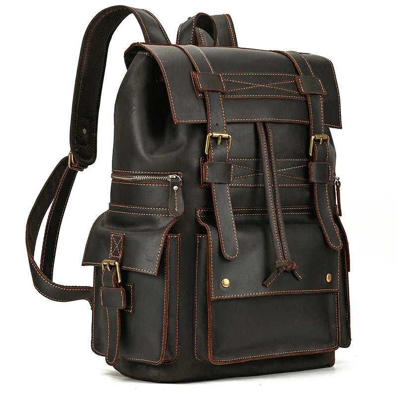 Premium Genuine Leather Backpack for Men - 17 Inch Laptop Travel Daypack