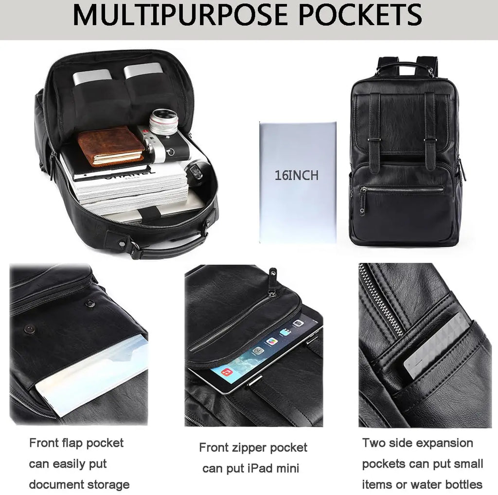 Premium Leather Laptop Backpack - Waterproof Business Travel Bag