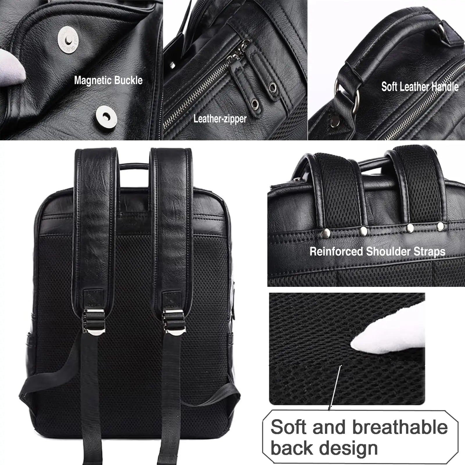 Premium Leather Laptop Backpack - Waterproof Business Travel Bag
