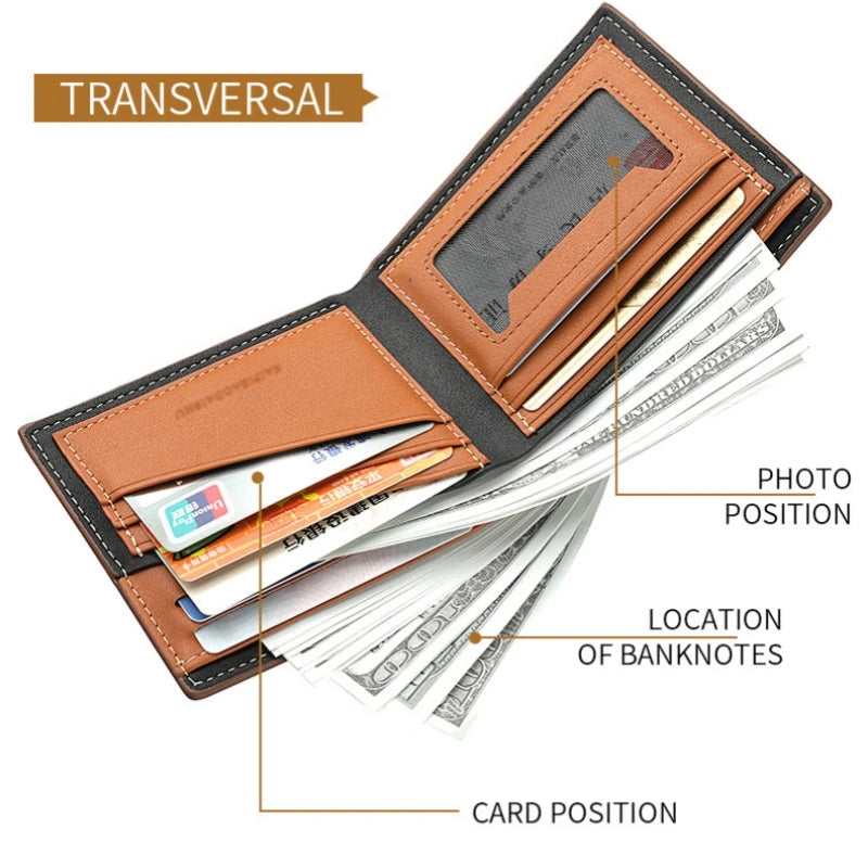 Men's Striped Leather Wallet - Multi-Function Card Holder with Coin Purse