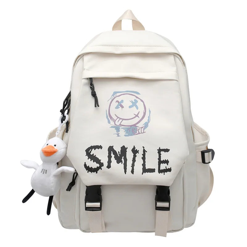 Nylon School Backpack - Large Capacity Student Bookbag with Front Pocket