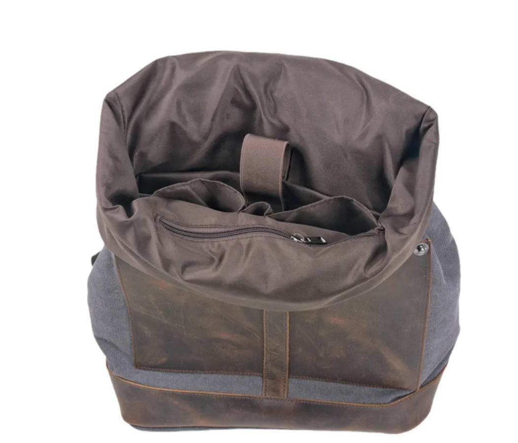 Premium Canvas & Cowhide Travel Backpack - 16 Inch Laptop Bag