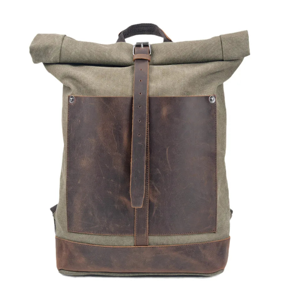 Premium Canvas & Cowhide Travel Backpack - 16 Inch Laptop Bag