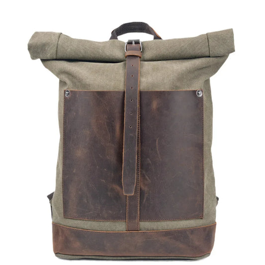 Premium Canvas & Cowhide Travel Backpack - 16 Inch Laptop Bag