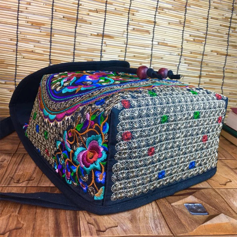 Handmade Embroidered Canvas Backpack for Women - Large Capacity Travel Rucksack